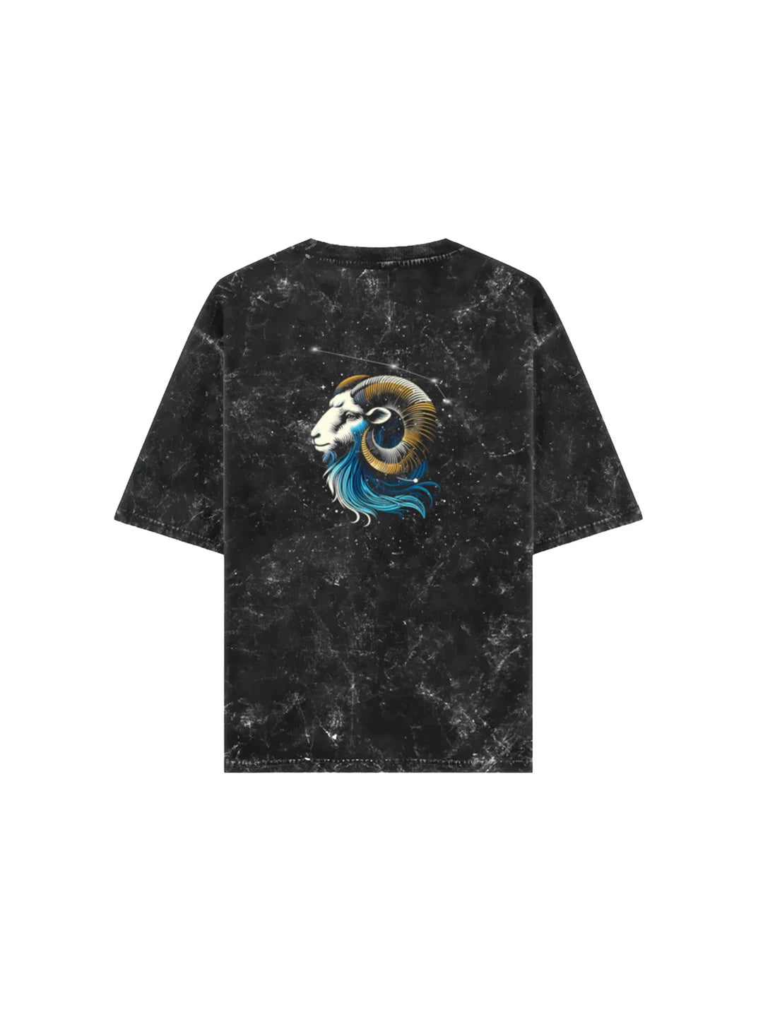 Arya Black Oversized Zodiac Aries Print Half Sleeve Cotton T-Shirt