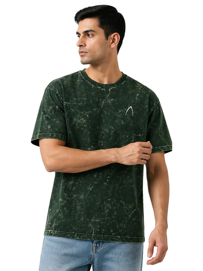 Arya Bottle Green Oversized Zodiac Aries Print Half Sleeve Cotton T-Shirt