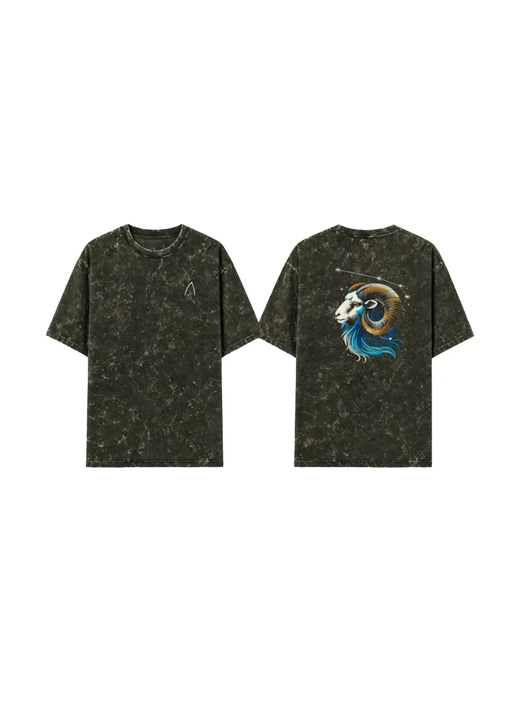 Arya Olive Green Oversized Zodiac Aries Print Half Sleeve Cotton T-Shirt