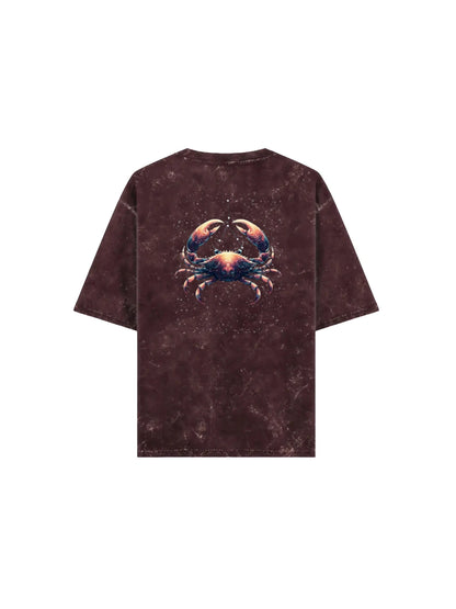 Arya Maroon Oversized Zodiac Cancer Print Half Sleeve Cotton T-Shirt