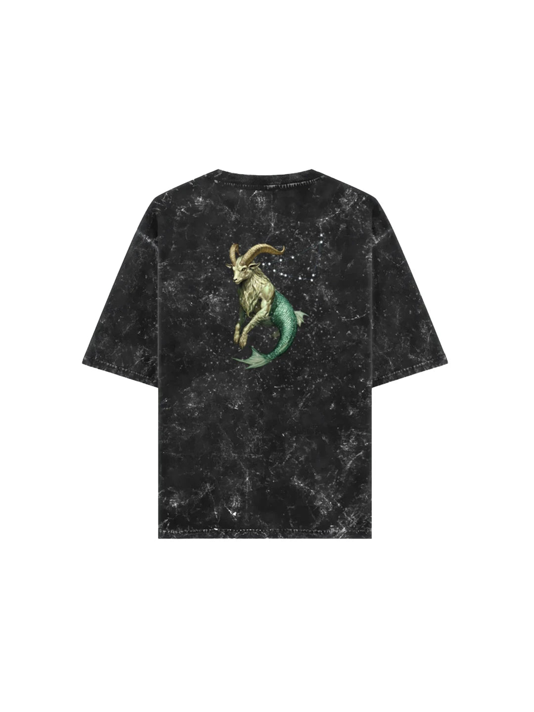 Arya Black Oversized Zodiac Capricorn Print Half Sleeve Cotton T-Shirt
