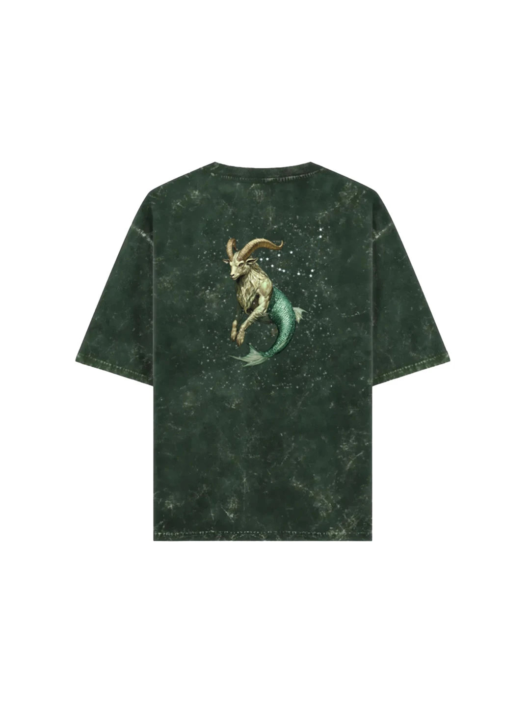 Arya Bottle Green Oversized Zodiac Capricorn Print Half Sleeve Cotton T-Shirt