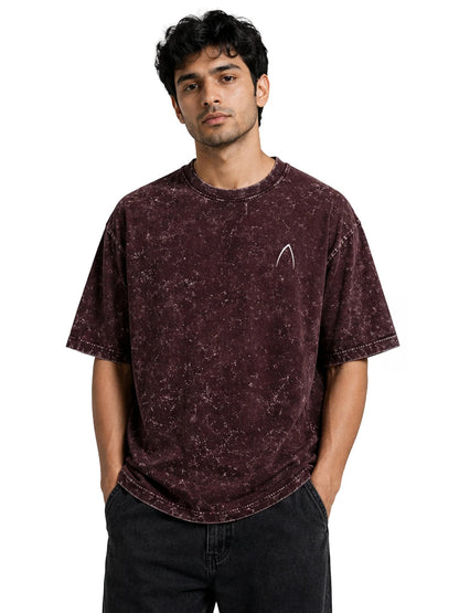 Arya Maroon Oversized Zodiac Capricorn Print Half Sleeve Cotton T-Shirt