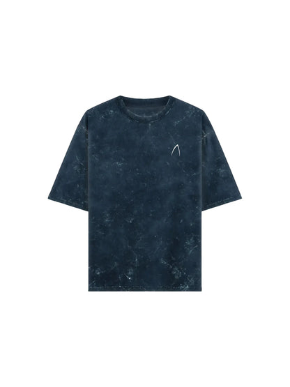 Arya Navy Blue Oversized Zodiac Gemini Print Half Sleeve Cotton T-Shirt