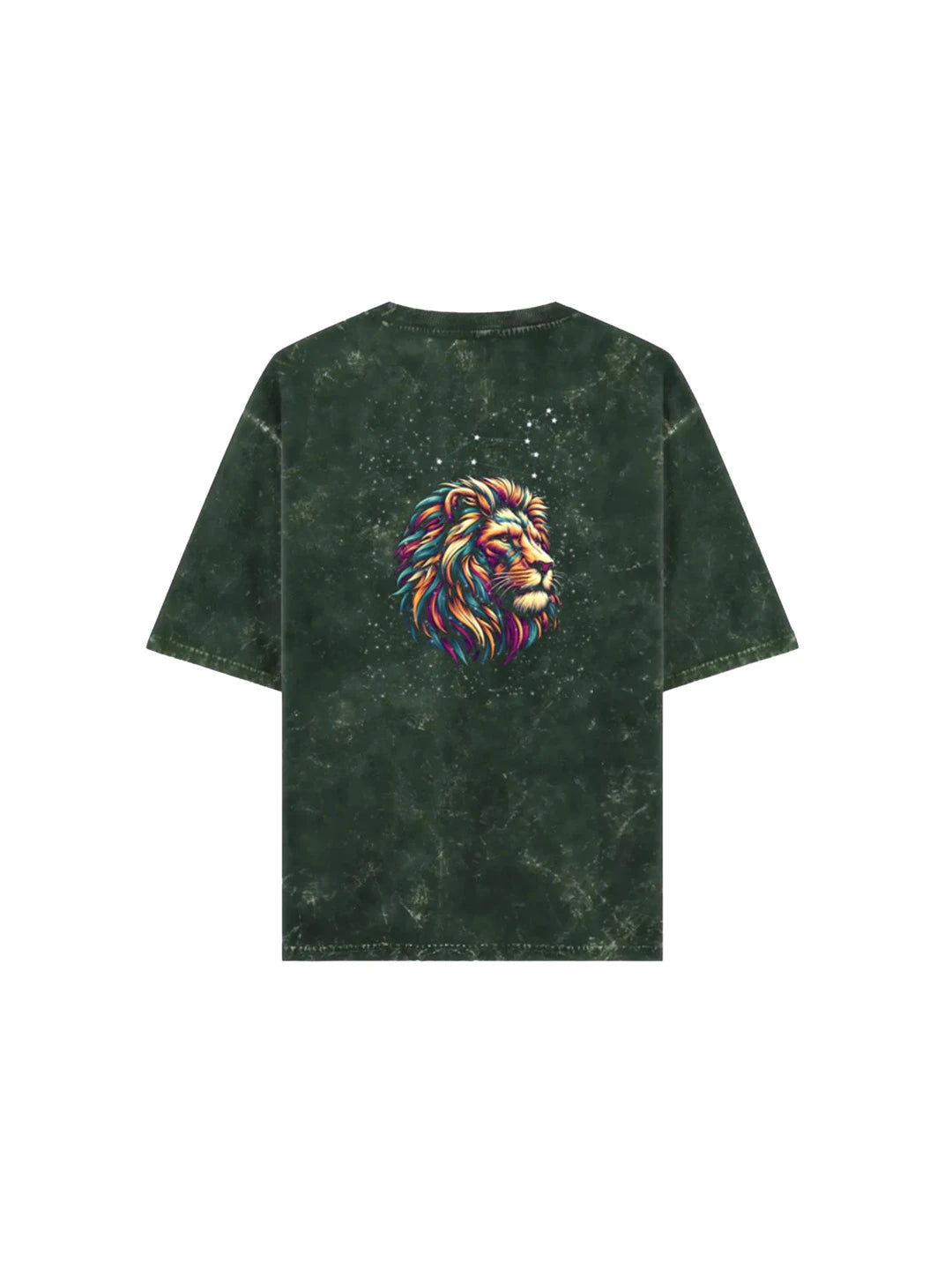Arya Bottle Green Oversized Zodiac Leo Print Half Sleeve Cotton T-Shirt