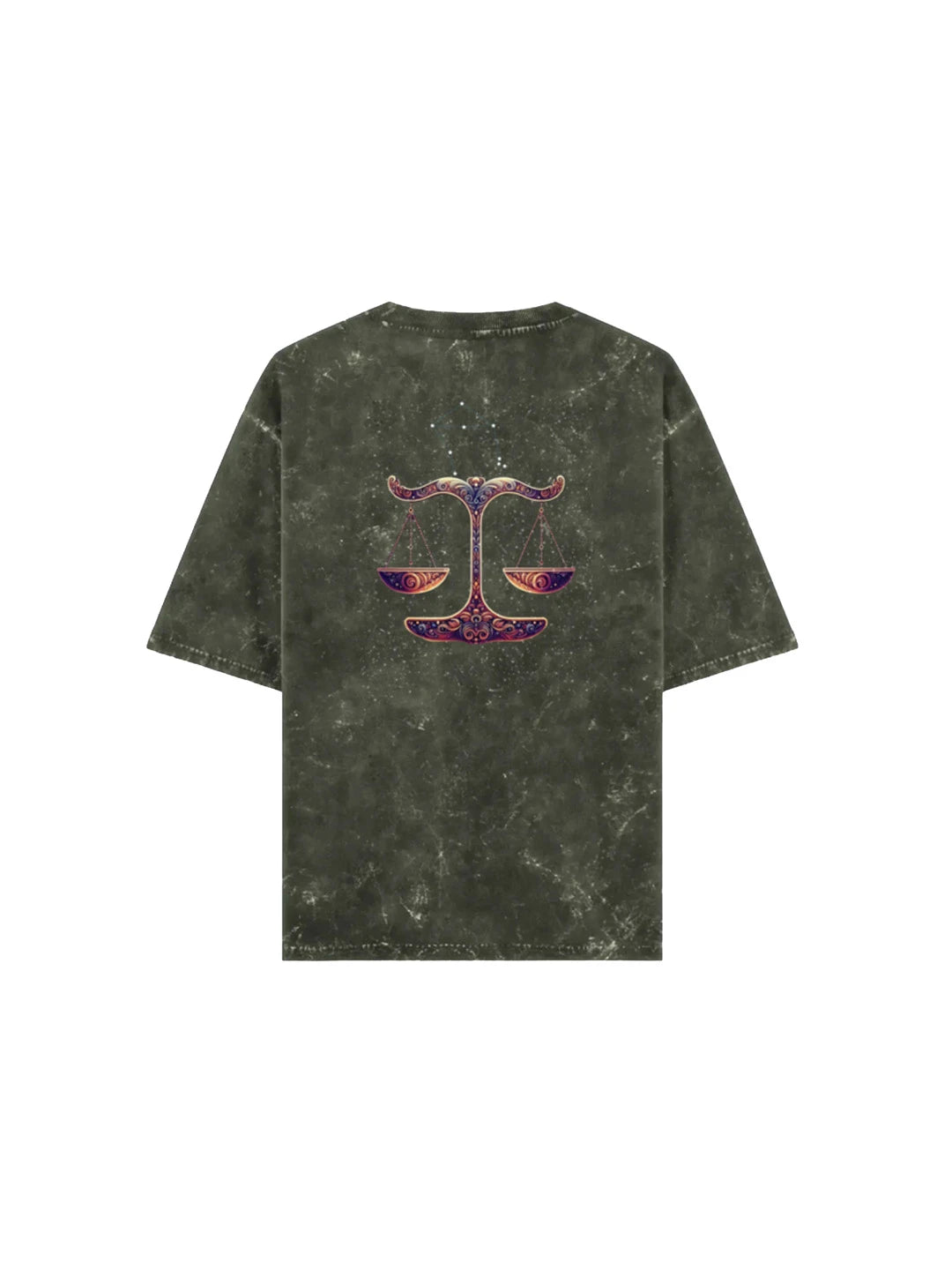 Arya Olive Green Oversized Zodiac Libra Print Half Sleeve Cotton T-Shirt