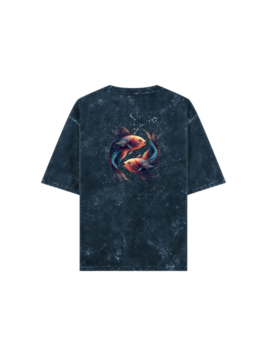 Arya Navy Blue Oversized Zodiac Pisces Print Half Sleeve Cotton T-Shirt