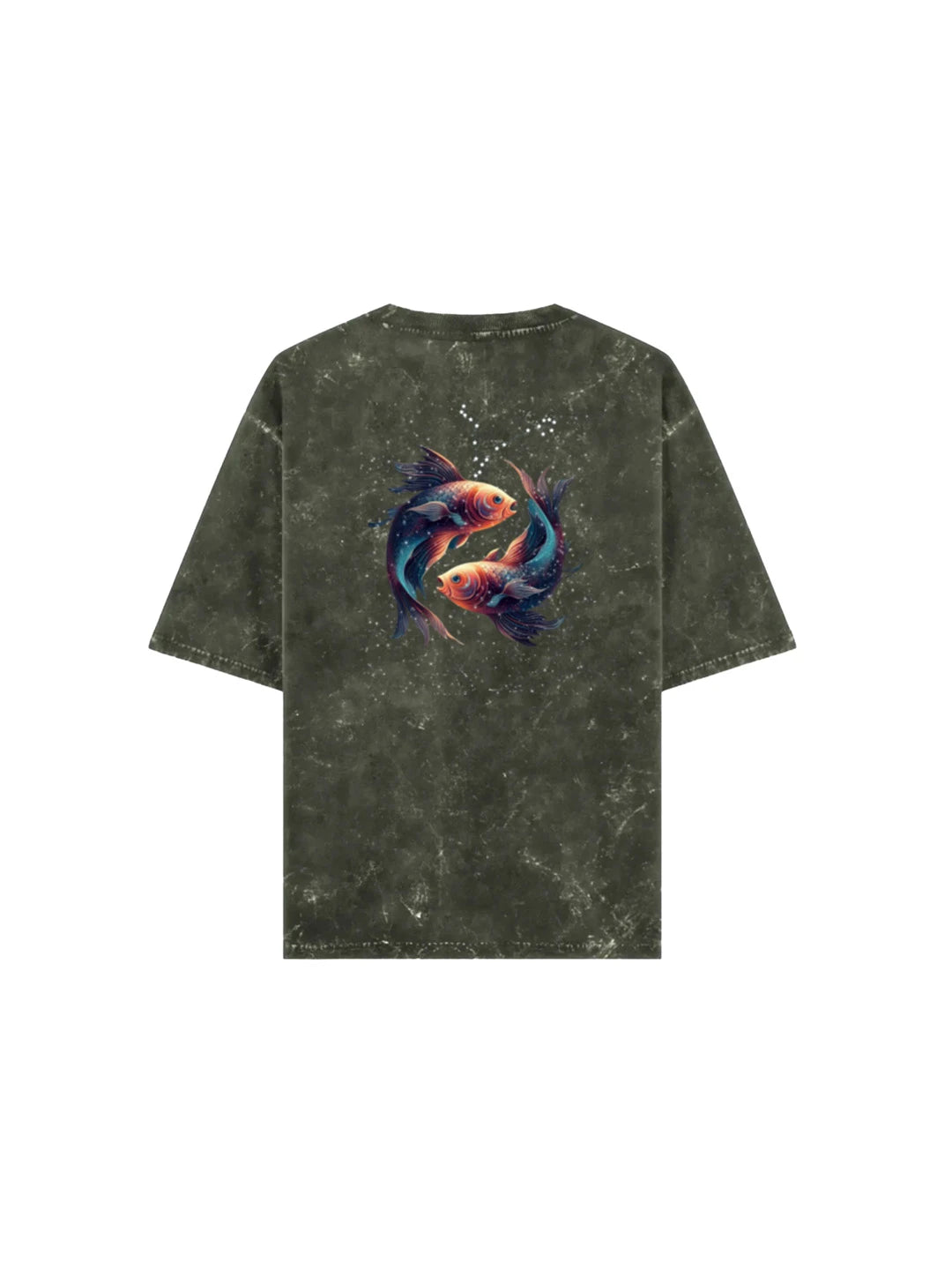 Arya Olive Green Oversized Zodiac Pisces Print Half Sleeve Cotton T-Shirt