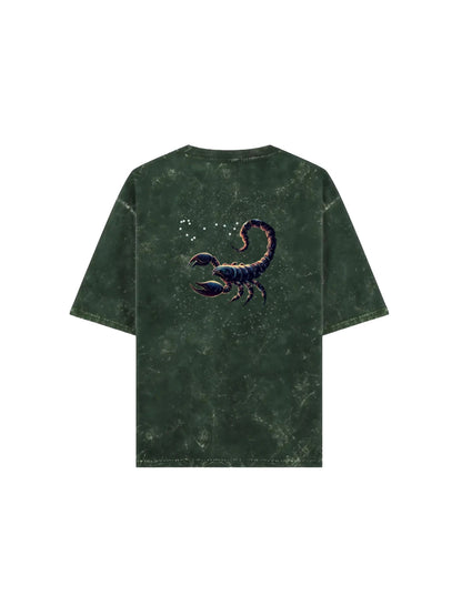Arya Bottle Green Oversized Zodiac Scorpio Print Half Sleeve Cotton T-Shirt