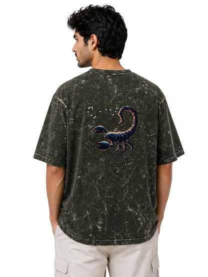 Arya Olive Green Oversized Zodiac Scorpio Print Half Sleeve Cotton T-Shirt
