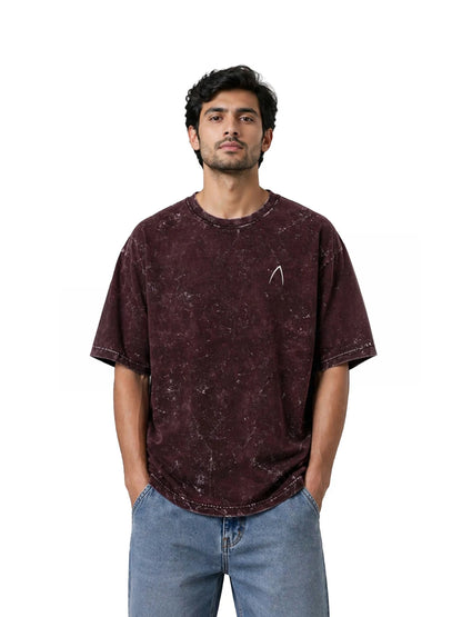 Arya Maroon Oversized Zodiac Taurus Print Half Sleeve Cotton T-Shirt