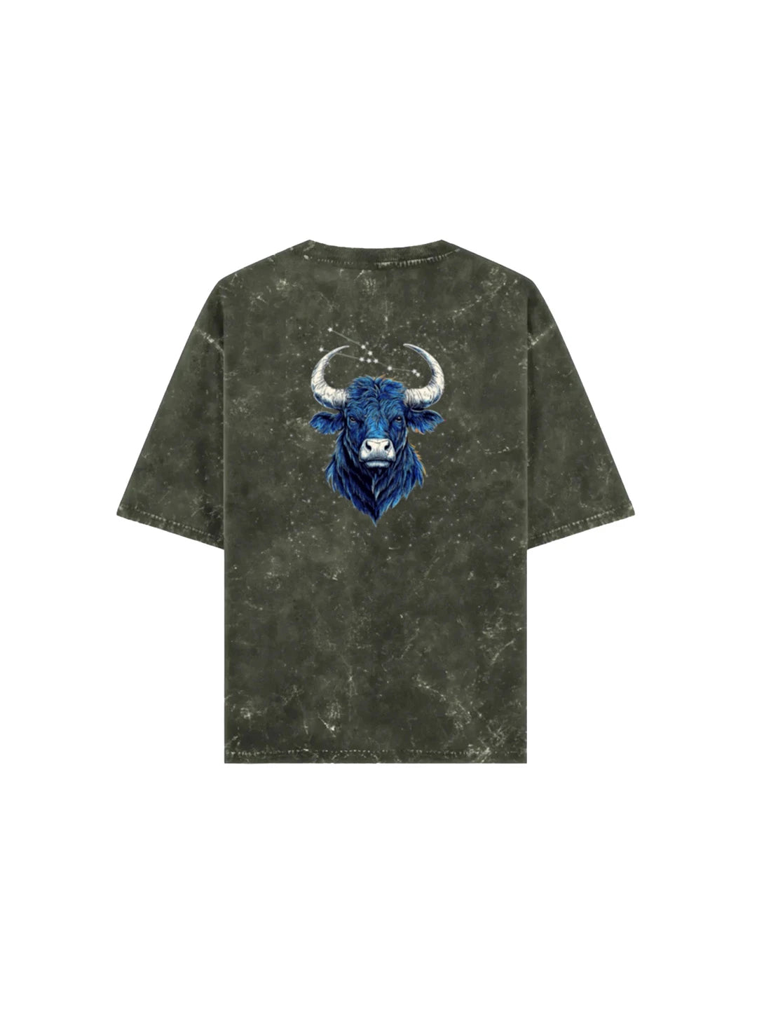 Arya Olive Green Oversized Zodiac Taurus Print Half Sleeve Cotton T-Shirt