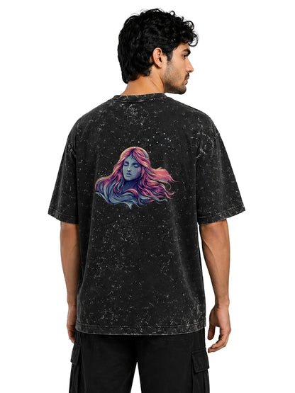 Arya Black Oversized Zodiac Virgo Print Half Sleeve Cotton T-Shirt