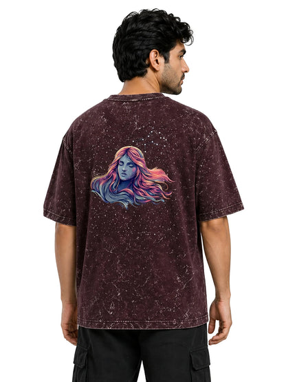 Arya Maroon Oversized Zodiac Virgo Print Half Sleeve Cotton T-Shirt