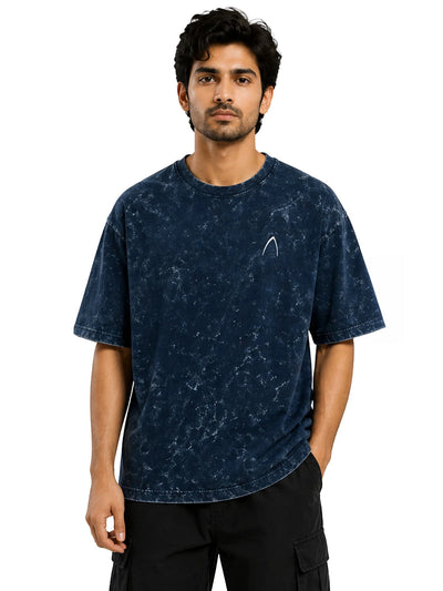 Arya Navy Blue Oversized Zodiac Virgo Print Half Sleeve Cotton T-Shirt